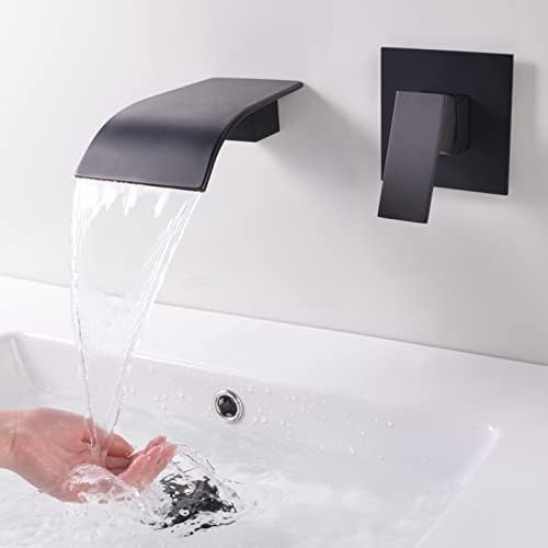 SHANFO Wall Mounted Bath Taps Waterfall Black Wall Tap for Basin Bathub with 12.5 cm Wide Spout Brass Anti-Rust BPB1