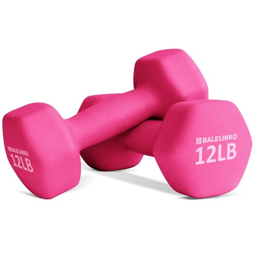 Balelinko Home Gym Equipment Workouts Strength Training Weight Loss Pilates Weights Yoga Sets Weights for Women, Men, Seniors and Youth, 12LB Pink, Pair