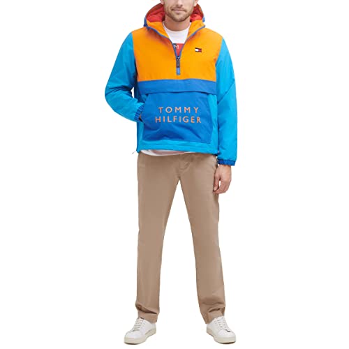 Tommy Hilfiger Men's Performance Fleece Lined Hooded Popover Jacket, Orange, Large #TOP1