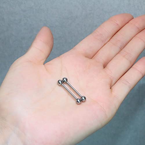 Tiremat G23 Titanium Nipple Rings Tongue Ring Nipple Shield Barbell Ring Bar Body Piercing Jewelry For Women And Men, Externally Threaded, Silver, 1 Pair,14G,12Mm #TOP3