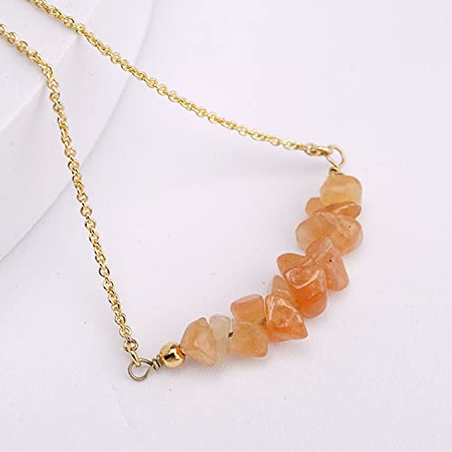Lauren-Spencer Gemstone Bar Necklaces For Women Gold Silver Plated Crystal Stone Beaded Necklace Pendant Dainty Choker Necklaces For Girls Jewelry Gift (Gold Plated-Created Red Aventurine) #TOP3