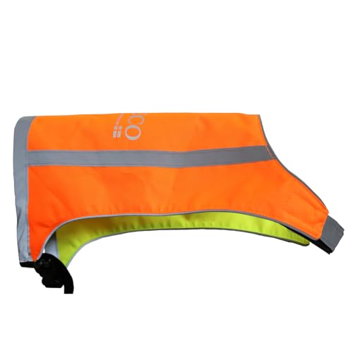 Axaeco Hunde Warnweste - wendbar in Signalgelb & Signalorange, extrem Robustes Cordura (Wind- & wasserdicht), 3M™ Reflektorstreifen, elastischer Bauchgurt (L)