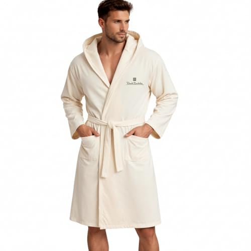 Intimitaly Renato Balestra – Albornoz de microfibra unisex con capucha, bolsillos y cinturón, ligero y suave, para viajes, piscina, gimnasio, beige, M