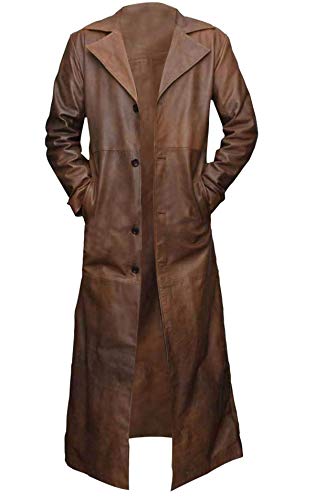 Men's WW2 Detective Trench Coat Full Length Real Lambskin German Classic Long Coat Overcoat Jacket