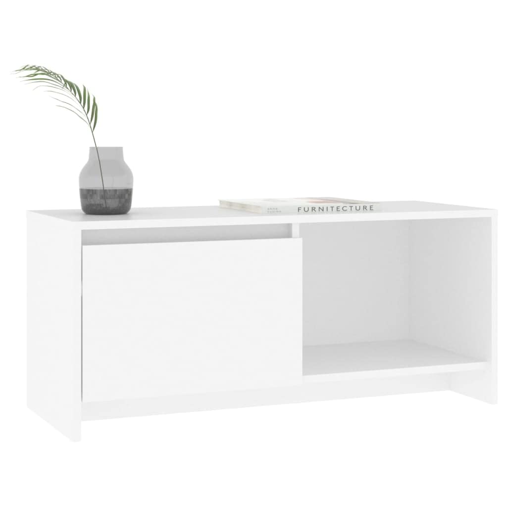 Mobile per TV in legno bianco, 90 x 35 x 40 cm, con porta e scomparto, credenza bassa per soggiorno, spazio per videogiochi, home theater, cassettiera