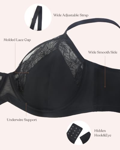Image of HSIA Minimizer Bras for Women Enchante Lace Underwire Bra for Heavy Breast | Full Coverage, Breathable in Summer, Plus Size, Supportive, Unlined, Lifting, Back Fat Smoothing, Offer Natural Shape, Soft