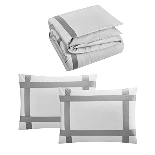 Casabolaj Equilibrio Duvet Covers Set King Size 3 Pieces Do Not Include Filling Casual Modern Minimalist Siver And Grey Color 100% Egyptian Cotton Sateen Luxury 400 Tc Cross Patchwork Manufacturing #TOP2