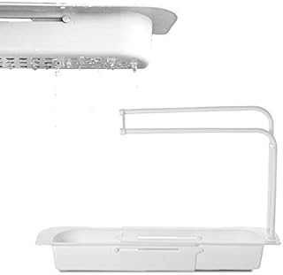 Litthing Supporto per lavello telescopico, cestello di Scarico espandibile, Porta Sapone in Spugna, Vassoio per lavello scolapiatti per Cucina Domestica (Bianca)