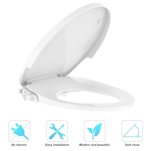 Bidet Toilet Seat Round for Toilet, Non-Electric Dual Nozzle Bidet Attachment with Soft Close Lid, Feminine Hygiene Toilet Seat Cover for Women, Easy Install, White