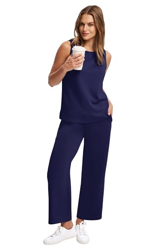 Image of SAMPEEL Two Piece Sets for Women Summer Outfits Beach Vacation Clothes Wide Leg Crop Pants