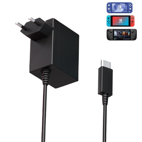 Caricatore per Nintendo Switch, 39W Rapido Caricabatterie per Nintendo Switch/Switch OLED/Switch Lite/Switch Dock (Supporta la modalità TV) e Switch Pro Controllore con cavo USB C da 1,5 m
