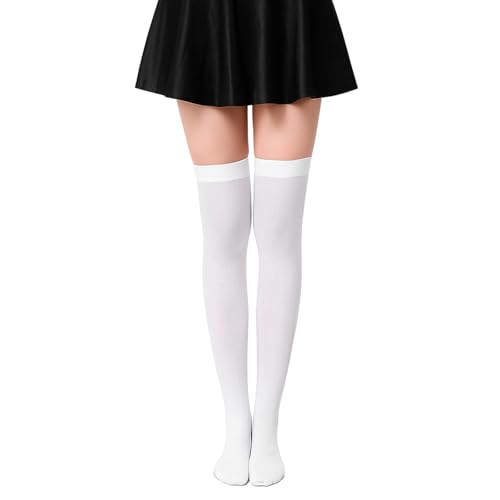 Thigh High Socks Solid Color Opaque Tights High Waist Footed Pantyhose Microfiber Opaque Thigh Highs Stockings