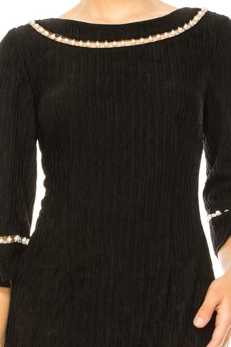Image of Women's Midi Dress with Pearl Trim and 3 /4 Length Bell Sleeves