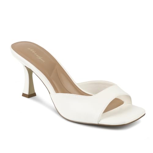 Herrlyn Kitten Heels for Women, White Square Toe Sandals Comfortable Backless Heels, Womens Sexy Slip on Heeled Sandals Low Heel Mules for Party Wedding Summer Size6 by Herrlyn - Used condition - US$34.07