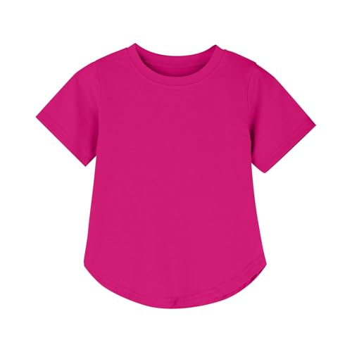 Teens Girls Summer Short Sleeve Shirt Kids Crewneck Curve Hem Soft Tunic Tops Little Girl Basic Loose Fit Athletic T-Shirts2