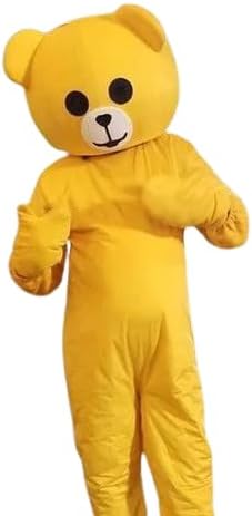 Teddy Bear Mascot Costume, Polyester Full-Body, Lightweight Soft Fabric, Mask with Gloves, Yellow, Adult Size