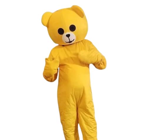 Image of Polyester Yellow Teddy Bear Full Costume Mascot For Prank Or Birthday Elders Halloween Costume, Prank Costume, Mask With Gloves Adult Size