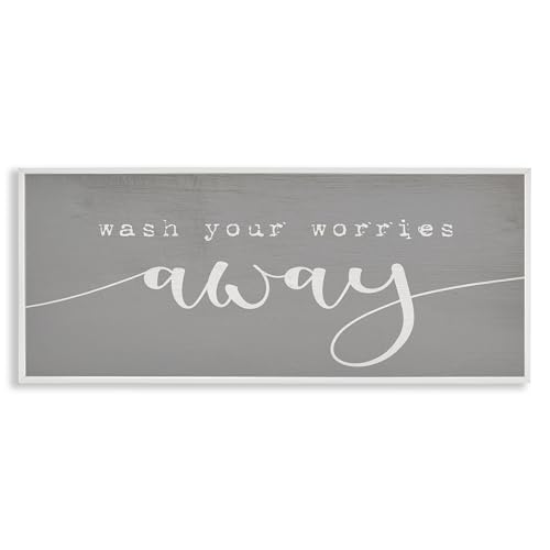 Image of Stupell Industries 'Wash Your Worries Away Phrase', Framed Giclee Art, White, 30 x 13 Inches, Easy to Hang and Sturdy, Made in USA, by Lil' Rue