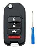 Midified Folding Key Fob Cover Shell fit for Honda 2013-2016 Accord , 2015-2016 CR-V, 2016-2017 HR-V ,Civic 2013-2015 Crosstour Key Fob (FCC: MLBHLIK6-1T) (4 Button)