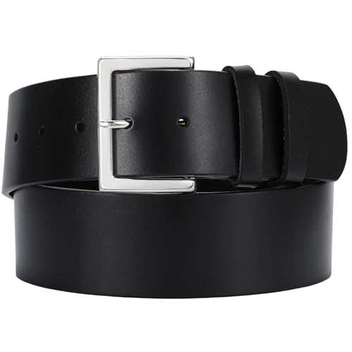 WOWOGO Black Wide Leather Belt for Women Dresses 1.9 Fashion Thick Chunky Wide Waist Belt with Silver Buckle
