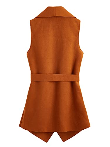 Shein Women's Plus Size Open Front Sleeveless Lapel Outerwear Vest Cardigan Belted Jacket Rust Brown X-Large Plus #TOP1