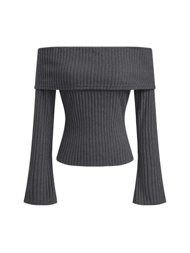 Image of CIDER Off The Shoulder Tops for Women Long Sleeve Going Out Y2K Tops Knit Pullover Fall Outfits Trendy