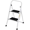 ZENY 2 Step Ladder Folding Step Stool with Wide Anti-Slip Pedal, Convenient Handgrip, Portable Steel Step Stool, Sturdy Steel Ladder for Household and Office