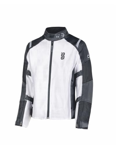 OJ Giacca Moto Flow Lady, Tessuto Traforato, Protezioni Certificate SAFE TECH Liv.2, Regolazione Multipla (IT, Testo, L, Regular, Regular, Bianco)