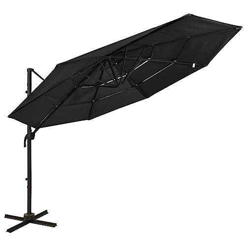 Parasol de Jardin Carré à 4 Niveaux Anti-Vent avec Manivelle Pratique