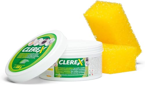CLEREX® Limpiador de acero que limpia y pule todos los metales. Descalcificador con efecto perlado. Lata de 550 g con 2 esponjas