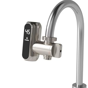 Fudeer Kompakter Durchlauferhitzer (25-45℃) Sofortige Warmwasserversorgung mit nahezu allen Wasserhähnen kompatibel Einsetzbar in Küchen,Bad,Waschküchen,Werk... 220–240 V(Silber)
