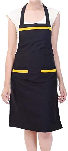 Smark Style Black Waterproof Kitchen Apron with Maroon Border Front Pocket
