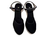 Sevillas Alpargatas Valencianas con Cuña de Esparto, Altura 7 Cuerdas, Colores Variados, Estilo Tradicional Español (Negro, Sistema Tallas Calzado EU, Adulto, Mujer, Números, Mediano, 35)