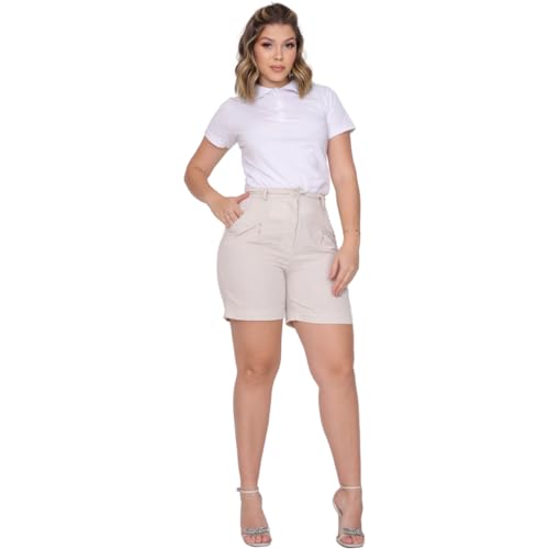Camisa Polo Feminina de Algodão de Manga Curta com Tecido Confortável (BR, Alfa, GG, Regular, branco