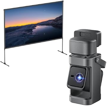 soundcore nebula P1 projector with 100" screen