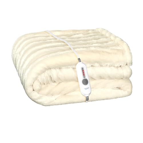 Therapedic Luxe Heated Throw &ndash; Plug-in Electric Blanket with 4 Heat Settings, Faux Fur and Sherpa, Auto Shut-Off, Machine Washable, ETL Certified (50x70 Inches, Ivory)