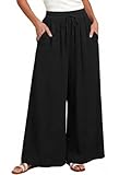 ZANZEA Women's Wide Leg Trousers High Waisted Flowy Palazzo Pants with Pockets Summer Casual Lounge Boho Beach Trousers Black M