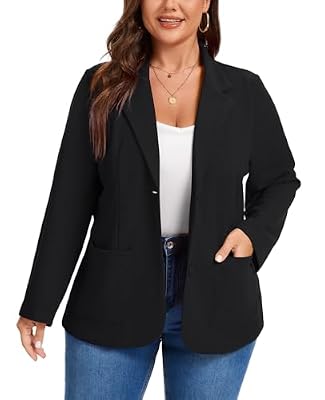 MINTLIMIT Women's Plus Size Jackets Long Sleeve Jacket Suit Casual Work Business Office Blazer with Pockets,Black,4XL
