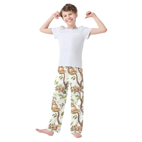ZZXXB Lovely Sloth Tree Boys Long Pants Soft Trousers Elastic Waist Kids Lounge Bottoms with Pockets S-XL2