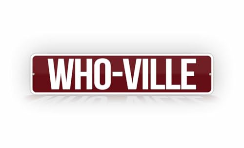 WHO-VILLE Christmas Metal Sign Cute Red Design 4x16 inch Holiday Decor Vintage Tin Style