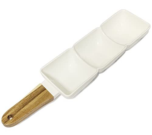 JETKONG 3 Cavity Ceramic Appetizer Serving Platter Tray Snack Candy Nut Dried Fruit Serving Plate (White)