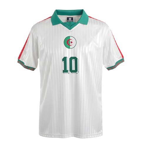 MAMUN Maillot de football rétro Algérie, Blanc avec des accents vert-rouge, M