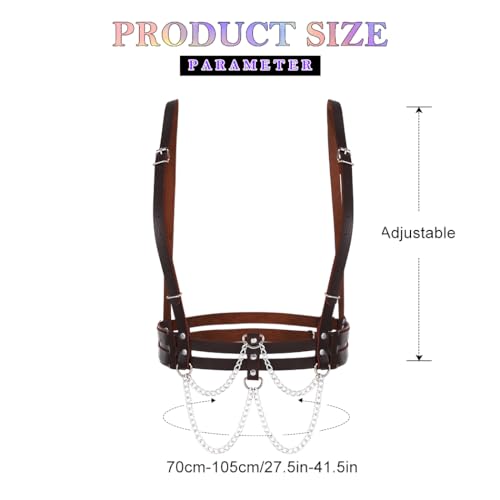 REETAN Leather Body Harness Punk Waist Harness Belts Layered Rave Accessories Belt for Women (Brown)2