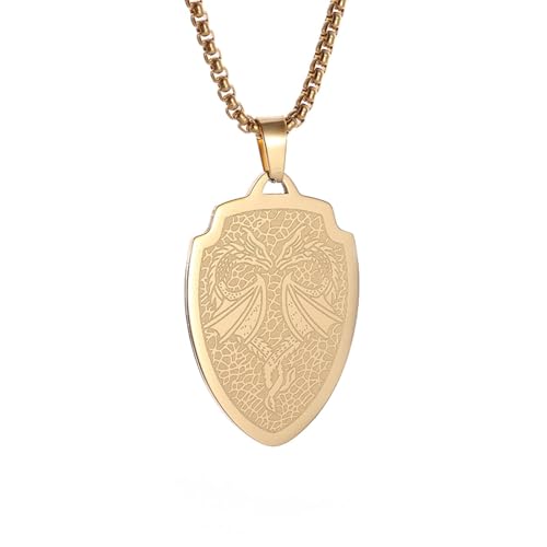 Collier de guerrier dragon pour hommes et femmes en argent | Bijou amulette double bouclier