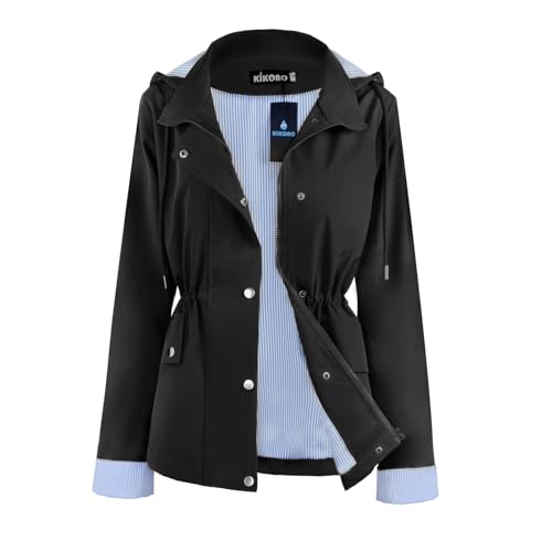 Fashion Raincoats, Windbreaker with Detachable Hood, Women's Waterproof Short Lightweight Rain Jacket for Outdoor2