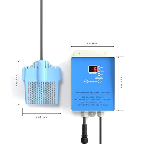 Drop-in Saltwater Hot Tub Conversion Kit, Salt Chlorine Generator, Converts Hot Tub Swim Pool Spa up to 2000 Gallons to Salt Water System, Digital Timer & Adjustable Output