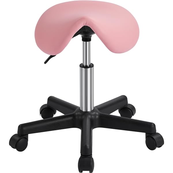 Yaheetech Taburete con Ruedas Ajustable en Altura 45,5-60 cm Rosa