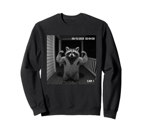 Funny Raccoon Flexing On Security Camera トレーナー