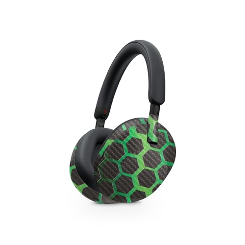 Image of MightySkins Carbon Fiber Skin Compatible with Sony WH-1000XM5 Headphones - Green Hex | Protective, Durable Textured Carbon Fiber Finish | Easy to Apply, Remove, and Change Style