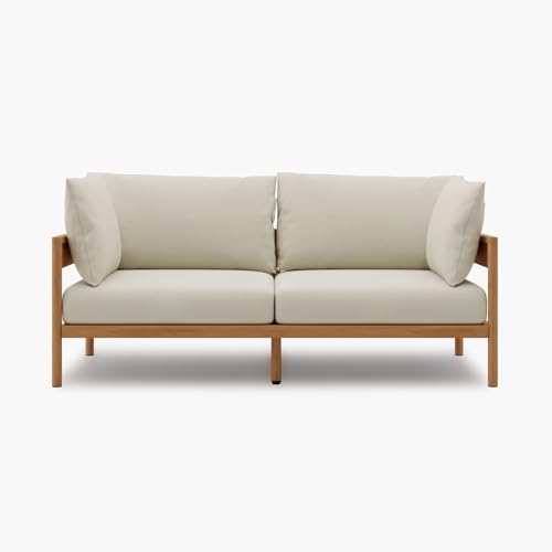Acanva Modern Outdoor Patio Furniture Set, All-Weather Aluminium Conversation Sectional Sofa with Thick Cushions for Backyard, Garden, Porch, Loveseat, Beige